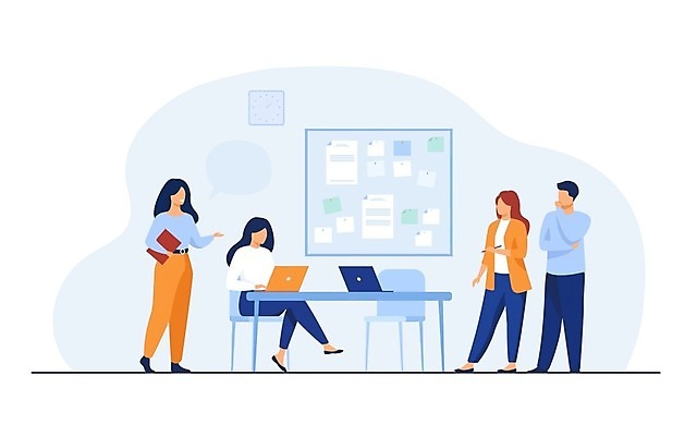 EPS 해외이미지 전신 여자 남자 의자 일러스트 회사 비즈니스 회의 서기 앉기 여러명 성인 노트북 사무실 비즈니스맨 비즈니스우먼 책상 프로젝트 성인만 해외일러스트 가구 다수 모션 사람 전자제품 직장인 파일형식 벡터