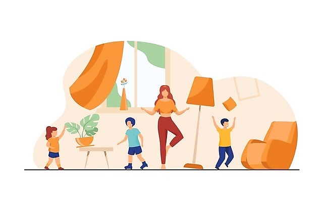 EPS 해외이미지 전신 여자 남자 어린이 의자 일러스트 장난 요가 창문 탁자 엄마 스트레스 소년 여러명 성인 꽃병 만지기 육아 자녀 스탠드 롤러블레이드 한발서기 해외일러스트 웰빙 꽃 가구 다수 가족 모션 조명 서기 사람 취미 파일형식 벡터