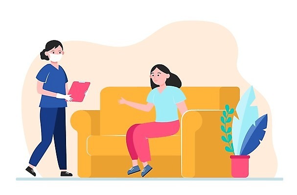 EPS 해외이미지 전신 여자 화분 일러스트 병원 마스크 들기 앉기 성인 두명 소파 걷기 환자 간호사 기다림 진료기록부 성인여자만 해외일러스트 의자 의학 모션 사람 진료 의료진 여자만 성인만 파일형식 벡터