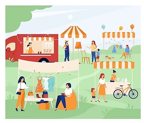 EPS 해외이미지 전신 라이프스타일 그릇 옷 공원 여자 남자 어린이 일러스트 서기 들기 앉기 소년 여러명 상반신 성인 자전거 푸드트럭 플리마켓 해외일러스트 식기 공공시설 다수 모션 사람 생활 바이크 트럭 시장 파일형식 벡터