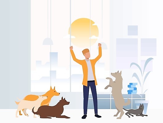 EPS 해외이미지 전신 남자 맨라이프 여러마리 일러스트 한명 서기 태양 만세 봉사 유기견 성인남자한명만 해외일러스트 자연요소 1 라이프스타일 다수 모션 사람 도움 개 남자한명만 성인남자만 파일형식 벡터 유기동물