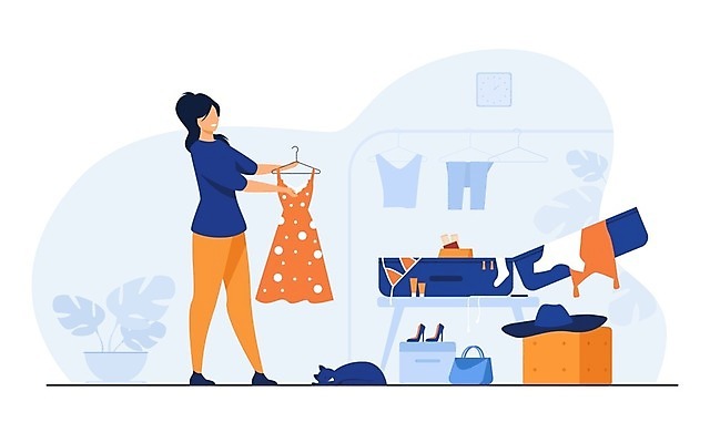 EPS 해외이미지 전신 우먼라이프 옷 여자 여행 신발 일러스트 한명 서기 들기 성인 캐리어 짐싸기 성인여자한명만 해외일러스트 1 라이프스타일 모션 사람 여행가방 여자한명만 성인여자만 파일형식 벡터