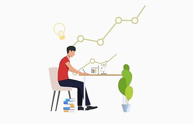 EPS 해외이미지 전신 학생 남자 화분 의자 일러스트 한명 앉기 성인 책 책상 교과서 성인남자한명만 해외일러스트 1 가구 모션 교재 사람 남자한명만 성인남자만 파일형식 벡터