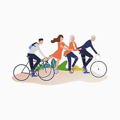 EPS 해외이미지 커플 여자 남자 데이트 함께함 여러명 성인 취미 야외 친구 자전거 사이클링 2인용자전거 성인만 다수 컨셉 관계 사람 바이크 육상스포츠 파일형식 벡터