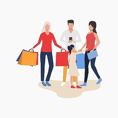 EPS 해외이미지 여자 남자 딸 어린이 일러스트 가족 엄마 여러명 성인 스마트폰 쇼핑 쇼핑백 아빠 해외일러스트 다수 가방 관계 사람 핸드폰 스마트기기 파일형식 벡터