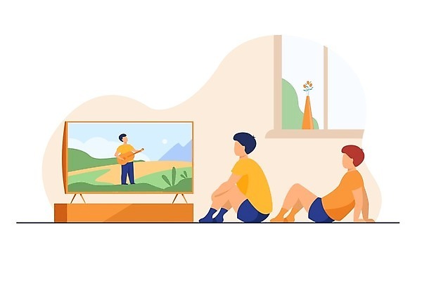 EPS 해외이미지 전신 라이프스타일 응시 여유 어린이 일러스트 가족 청소년 함께함 실내 앉기 소년 10대 세명 텔레비전 영화 형제 방송 티비시청 남자만 해외일러스트 시선 남자 감정 컨셉 관계 모션 문화예술 사람 내부 생활 전자제품 시청_보고들음 파일형식 벡터