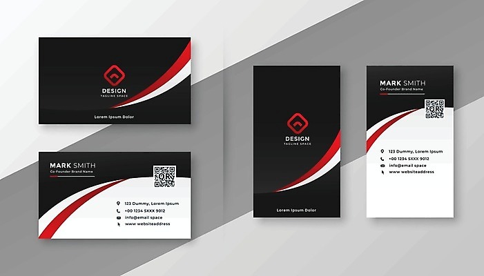 EPS 해외이미지 템플릿 비즈니스 명함 사람없음 가로 세로 세트 검은색 QR코드 해외일러스트 컬러 파일형식 벡터