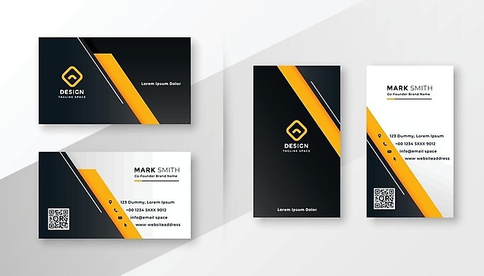 EPS 해외이미지 템플릿 비즈니스 명함 사람없음 가로 세로 세트 노란색 QR코드 해외일러스트 컬러 파일형식 벡터