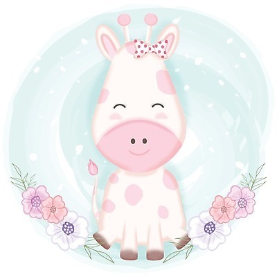 EPS 해외이미지 한마리 꽃 동물캐릭터 일러스트 앉기 사람없음 귀여움 기린 파스텔톤 애니멀아트 해외일러스트 일러캐릭터 식물 동물 캐릭터 1 컬러 컨셉 포유류 모션 그림 파일형식 벡터