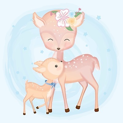 EPS 해외이미지 꽃 별 동물캐릭터 두마리 일러스트 사람없음 귀여움 아기사슴 파스텔톤 애니멀아트 해외일러스트 일러캐릭터 자연요소 식물 동물 캐릭터 새끼 컬러 컨셉 2 사슴 그림 파일형식 벡터