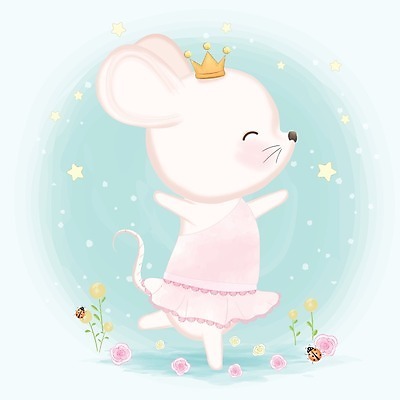 EPS 해외이미지 한마리 꽃 별 동물캐릭터 일러스트 왕관 사람없음 귀여움 발레 발레복 아기쥐 파스텔톤 애니멀아트 해외일러스트 일러캐릭터 자연요소 식물 동물 캐릭터 1 옷 새끼 컬러 컨셉 춤 쥐 그림 파일형식 벡터