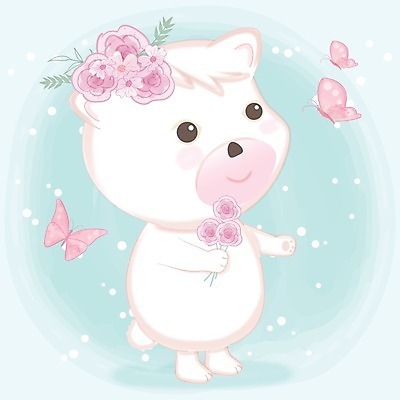 EPS 해외이미지 한마리 꽃다발 동물캐릭터 나비 일러스트 들기 사람없음 귀여움 아기곰 파스텔톤 애니멀아트 해외일러스트 일러캐릭터 동물 캐릭터 1 꽃 새끼 컬러 곤충 컨셉 곰 모션 그림 파일형식 벡터