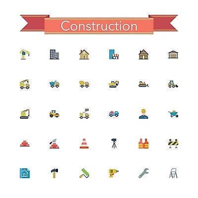 EPS 해외이미지 사다리 벽돌 사람모양 사람없음 건물 트럭 공구 스패너 중장비 망치 헬멧 포크레인 불도저 굴착기 기중기 롤러 청사진 건축업자 안전조끼 외발수레 차고 칼라콘 해외202004 모양 건축물 건축 자동차 수레 도구 산업장비 안전장비 보호장비 파일형식 벡터