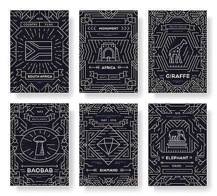 EPS 해외이미지 문화 두마리 라인일러스트 일러스트 추상 코끼리 사람없음 세트 검은색 기린 다이아몬드 남아프리카공화국 남아프리카 남아프리카공화국국기 바오밥나무 해외202004 해외일러스트 나무 컬러 2 무늬 포유류 아프리카 국기 보석 파일형식 벡터