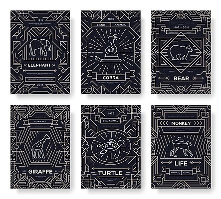 EPS 해외이미지 동물 여러마리 라인일러스트 일러스트 곰 추상 코끼리 사람없음 세트 검은색 원숭이 기린 사파리 바다거북 코브라 해외202004 해외일러스트 컬러 다수 무늬 포유류 파충류 거북이 파일형식 벡터