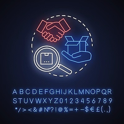 EPS 해외이미지 돋보기 모바일 악수 사람없음 네온 손모양 온라인쇼핑 모바일쇼핑 택배상자 모양 손짓 쇼핑 상자 택배 온라인 파일형식 벡터 손_신체부위