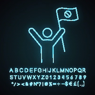 EPS 해외이미지 사람모양 들기 깃발 네온 시위 모양 모션 파일형식 벡터