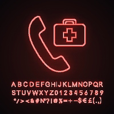 EPS 해외이미지 의학 사람없음 긴급 구급상자 전화기 네온 형광 빛 의료용품 파일형식 벡터