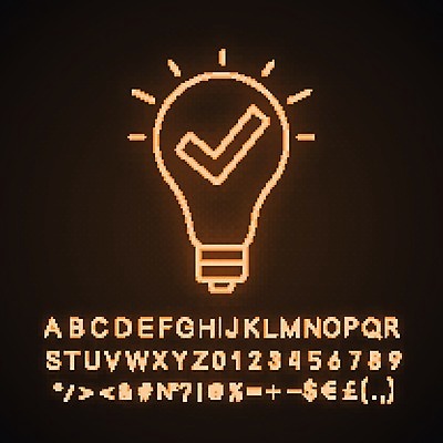 EPS 해외이미지 전구 새로움 아이디어 창조 사람없음 체크표시 네온 컨셉 확인 파일형식 벡터