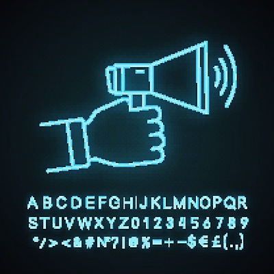 EPS 해외이미지 사람없음 확성기 잡기 알림 네온 손모양 마케팅 형광 모양 모션 빛 파일형식 벡터 손_신체부위