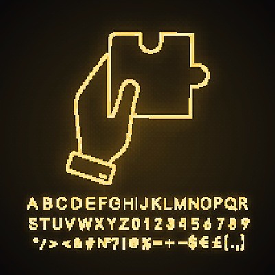 EPS 해외이미지 비즈니스 들기 사람없음 퍼즐조각 네온 손모양 솔루션 형광 모양 조각 모션 빛 퍼즐 파일형식 벡터 손_신체부위