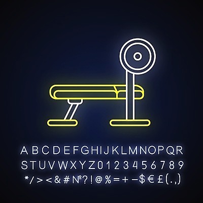 EPS 해외이미지 사람없음 운동기구 웨이트트레이닝 네온 웨이트기구 벤치프레스 형광 빛 운동 헬스 파일형식 벡터