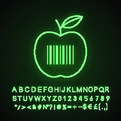 EPS 해외이미지 잎 사람없음 사과 바코드 네온 형광 식물 과일 빛 파일형식 벡터