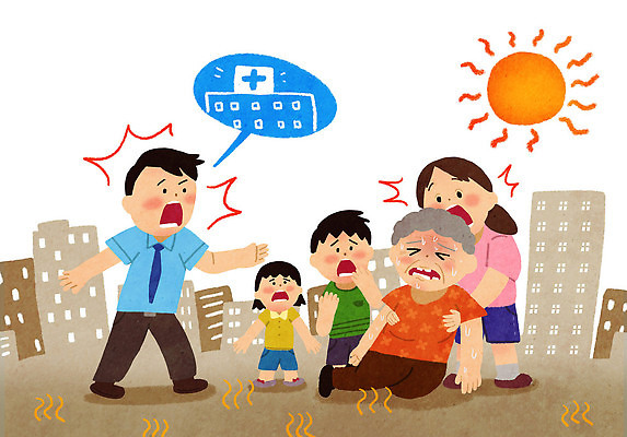 전신 PSD 여자 노년 남자 딸 아들 할머니 어린이 말풍선 일러스트 가족 엄마 병원 서기 소녀 소년 여러명 성인 건물 여름 부모 눕기 태양 갈색 놀람 고통 긴급 도시 아빠 일사병 쓰러짐 국내일러스트 자연요소 건축물 계절 감정 컬러 다수 의학 관계 모션 표정 사람 질병 파일형식