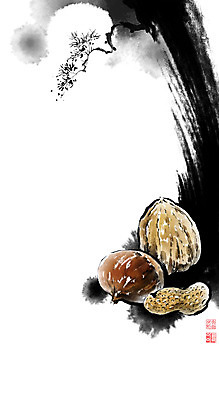 PSD 나무 잎 일러스트 캘리그라피 붓터치 사람없음 도장 견과류 보름달 밤 동양화 땅콩 번짐 호두 정월대보름 낙관 부럼 잣나무 국내일러스트 식물 명절 미술 달 파일형식 효과