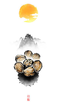 PSD 구름 일러스트 캘리그라피 붓터치 사람없음 도장 견과류 보름달 동양화 산등성이 번짐 호두 정월대보름 낙관 부럼 국내일러스트 자연요소 명절 산 미술 달 파일형식 효과