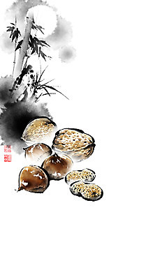 PSD 잎 일러스트 캘리그라피 붓터치 사람없음 도장 견과류 밤 대나무 동양화 땅콩 번짐 호두 정월대보름 낙관 부럼 국내일러스트 나무 식물 명절 미술 파일형식 효과