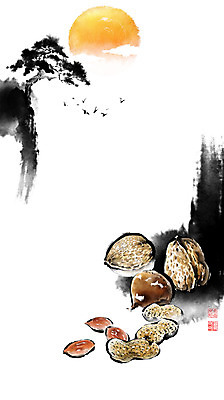 PSD 나무 구름 일러스트 캘리그라피 붓터치 사람없음 도장 절벽 견과류 보름달 소나무 밤 동양화 땅콩 번짐 호두 정월대보름 낙관 부럼 국내일러스트 자연요소 식물 명절 미술 달 파일형식 효과