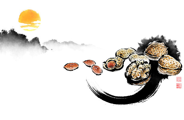 PSD 구름 일러스트 캘리그라피 붓터치 사람없음 견과류 보름달 밤 동양화 산등성이 땅콩 번짐 호두 정월대보름 낙관 부럼 국내일러스트 자연요소 명절 산 미술 달 파일형식 효과