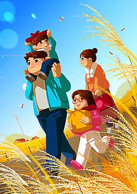 전신 PSD 여자 남자 딸 아들 어린이 일러스트 엄마 미소 들기 소녀 소년 여러명 성인 부모 걷기 목말 아빠 보따리 귀성길 귀향길 국내일러스트 길 다수 가족 모션 표정 사람 파일형식