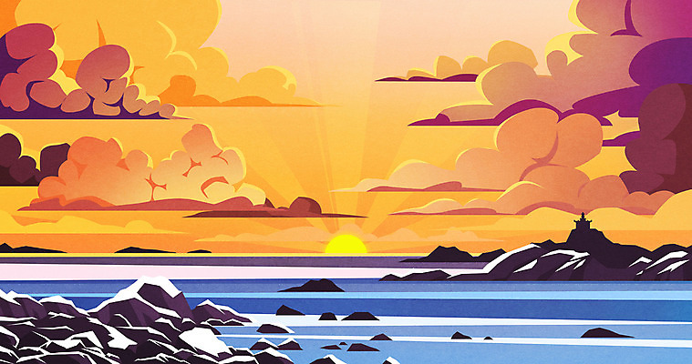 PSD 구름 백그라운드 겨울 일러스트 하늘 사람없음 태양 노을 바위 겨울배경 국내일러스트 자연요소 계절 돌_바위 파일형식