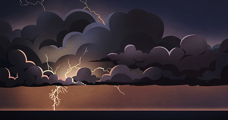 PSD 바다 백그라운드 일러스트 하늘 사람없음 검은색 번개 먹구름 흐림 국내일러스트 컬러 날씨 파일형식 구름_자연