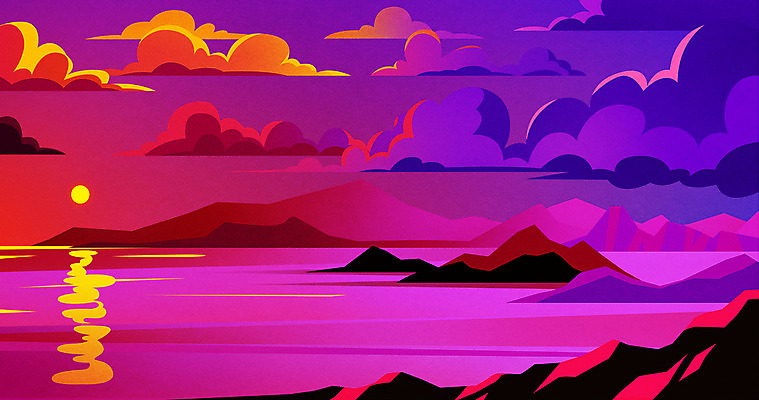 PSD 구름 바다 섬 백그라운드 일러스트 사람없음 태양 노을 보라색 바위 국내일러스트 자연요소 컬러 돌_바위 파일형식