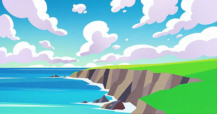 PSD 구름 바다 하늘색 백그라운드 일러스트 초원 사람없음 여름 맑음 절벽 국내일러스트 자연요소 계절 날씨 파란색 파일형식