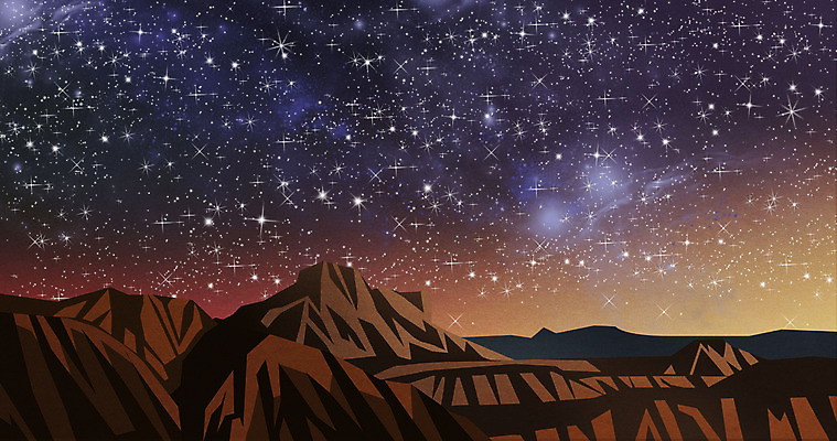 PSD 백그라운드 일러스트 밤하늘 사람없음 절벽 야간 은하수 별빛 오로라 국내일러스트 자연요소 별 자연현상 자연 하늘 빛 파일형식