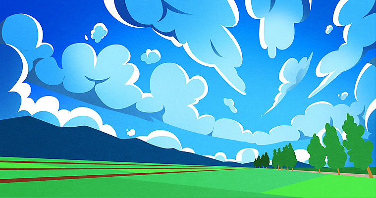 PSD 나무 구름 백그라운드 일러스트 산 사람없음 여름 맑음 논밭 국내일러스트 자연요소 식물 계절 밭 날씨 논 파일형식