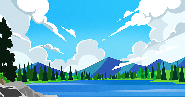 PSD 나무 구름 호수 백그라운드 일러스트 하늘 산 사람없음 여름 맑음 바위 국내일러스트 자연요소 식물 계절 날씨 돌_바위 파일형식