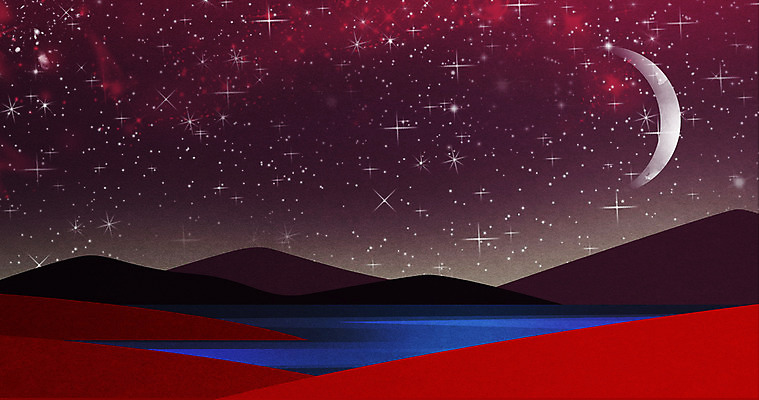 PSD 구름 별 호수 백그라운드 일러스트 산 사람없음 빨간색 가을 야간 초승달 가을배경 국내일러스트 자연요소 계절 컬러 달 파일형식 가을_계절