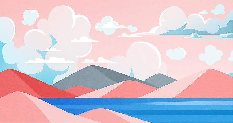 PSD 구름 호수 분홍색 백그라운드 일러스트 하늘 산 사람없음 맑음 봄 봄배경 국내일러스트 자연요소 계절 컬러 날씨 파일형식