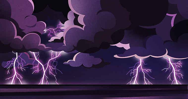 PSD 백그라운드 일러스트 하늘 사람없음 보라색 야간 번개 먹구름 밤바다 국내일러스트 자연요소 바다 컬러 날씨 파일형식 구름_자연