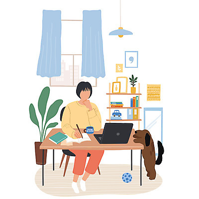 전신 식물 한마리 여자 화분 의자 일러스트 탁자 모바일 전등 한명 앉기 성인 취미 책 노트북 턱괴기 기록 커튼 개 서랍장 온라인강의 성인여자한명만 집콕 레이어드홈 국내일러스트 AI파일 1 가구 포유류 모션 조명 사람 전자제품 강의 신조어 여자한명만 성인여자만 파일형식 벡터 앳홈라이프 언택트