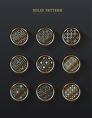 패턴 일러스트 사람없음 세트 금색 원형 입체 국내일러스트 AI파일 도형 컬러 무늬 파일형식 벡터