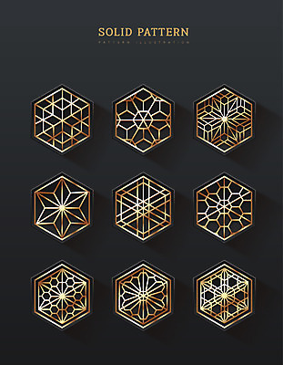 패턴 일러스트 사람없음 세트 금색 입체 육각형 국내일러스트 AI파일 도형 컬러 무늬 파일형식 벡터