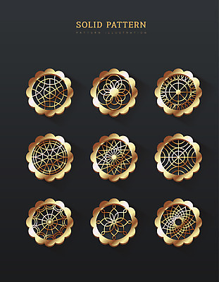 꽃무늬 패턴 일러스트 사람없음 세트 금색 입체 국내일러스트 AI파일 꽃 컬러 무늬 파일형식 벡터