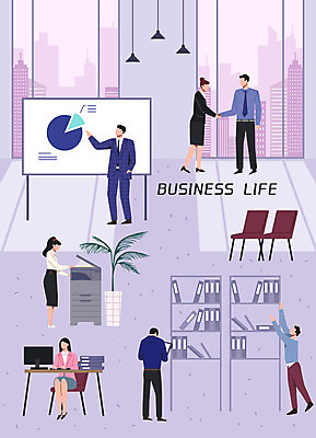 전신 여자 남자 일러스트 회사 회의 악수 서기 앉기 여러명 성인 비즈니스라이프 보라색 가리킴 업무 직장인 비즈니스맨 비즈니스우먼 인쇄기 얼굴없음 성인만 국내일러스트 AI파일 직업 라이프스타일 컬러 다수 비즈니스 모션 사람 손짓 전자제품 작업 파일형식 벡터