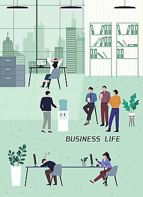 전신 여자 남자 일러스트 회사 휴식 서기 앉기 여러명 성인 연두색 비즈니스라이프 비즈니스맨 비즈니스우먼 낮잠 사색 수다 쉬는시간 딴짓 정수기 얼굴없음 성인만 국내일러스트 AI파일 라이프스타일 다수 컨셉 생각 비즈니스 모션 대화 사람 초록색 잠 직장인 파일형식 벡터